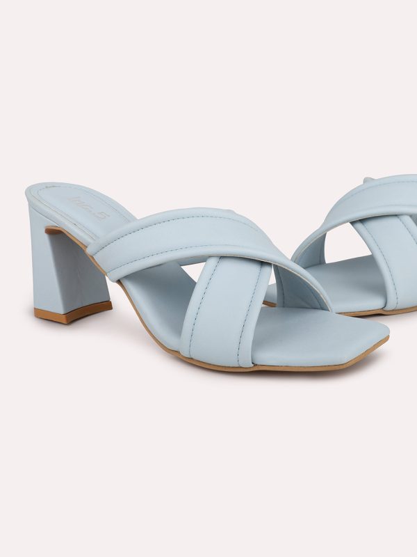 Women Blue Open Toe Block Heels Online Sale