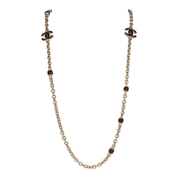 Chanel CC Gripoix Burgundy Beaded Necklace Gold Hardware For Cheap