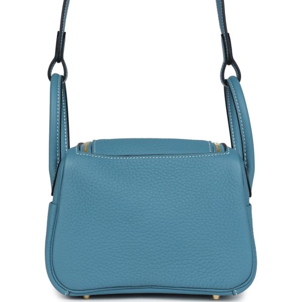 Hermes Mini Lindy Blue Jean Clemence Gold Hardware Online