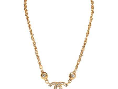 Vintage Chanel 24K Gold Plated Crystal Signature CC Logo Necklace Cheap