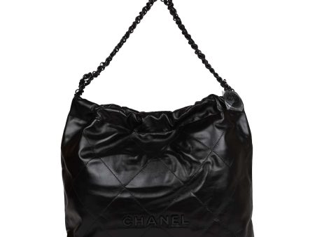 Chanel Medium 22 Bag SO Black Calfskin Aged Black Hardware For Cheap