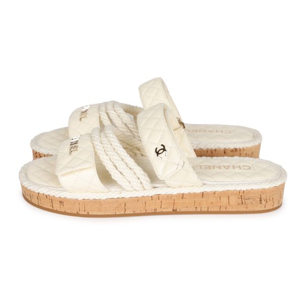 Chanel Rope Sandals White Lambskin Gold Hardware  41 EU Discount