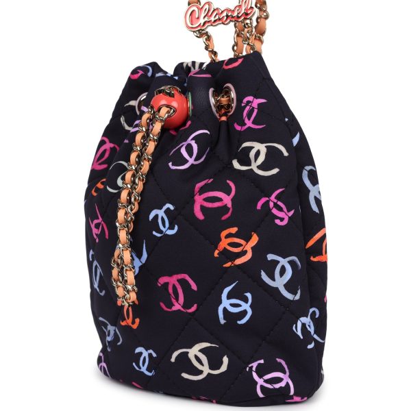 Chanel Medium CC Drawstring Backpack Multicolored Printed Fabric Light Gold Hardware Sale