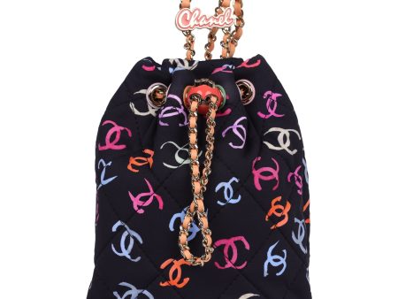 Chanel Medium CC Drawstring Backpack Multicolored Printed Fabric Light Gold Hardware Sale