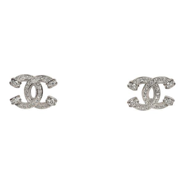 Chanel CC Crystal Stud Earrings Silver Hardware Online Hot Sale