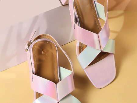 Women Pink-Toned Iridescent Effect Colourblocked Block Heels Online