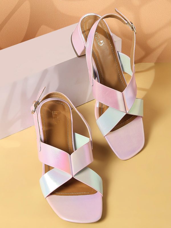 Women Pink-Toned Iridescent Effect Colourblocked Block Heels Online