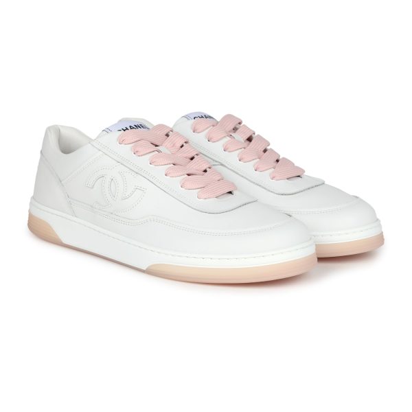 Chanel CC Low Top Sneakers White and Pink Calfskin 41 EU Fashion