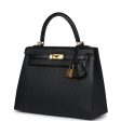 Pre-owned Hermes Kelly Sellier 25 Black Chevre Mysore Gold Hardware Cheap