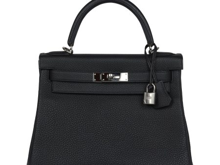 Pre-owned Hermes Kelly Retourne 28 Black Togo Palladium Hardware Online now