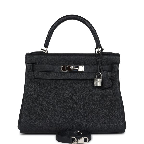 Pre-owned Hermes Kelly Retourne 28 Black Togo Palladium Hardware Online now