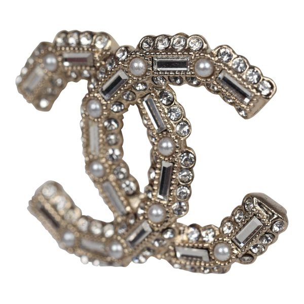 Chanel CC Crystal Pearl Stud Earrings Light Gold Hardware Online