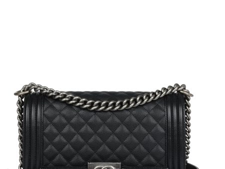 Chanel Medium Boy Bag Black Caviar Ruthenium Hardware Online now