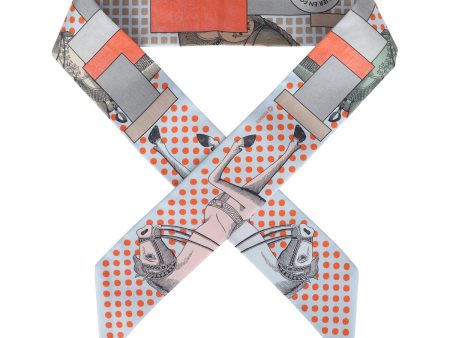 Hermes  Cavalier En Formes  Grey Multi Silk Twilly Pair Supply