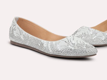 Women Grey Embellished Ballerinas Flats Supply