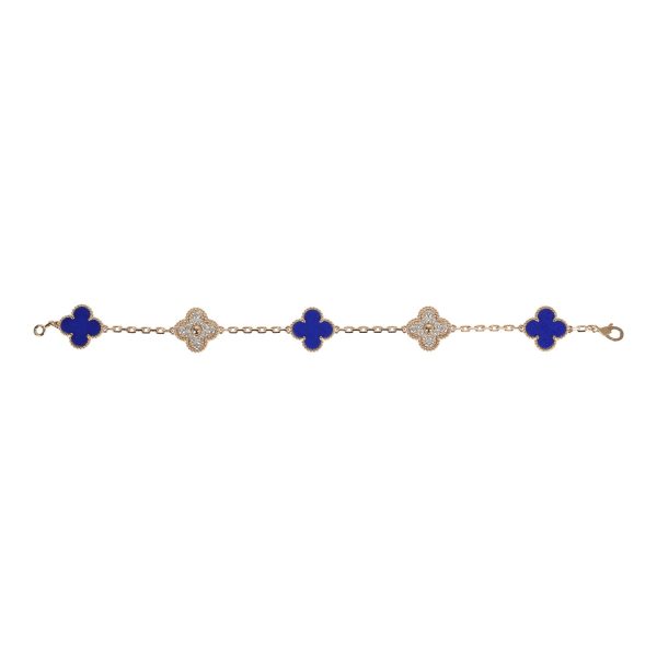 Van Cleef & Arpels Vintage Alhambra 5 Motif Bracelet Lapis Lazuli Diamonds & 18K Yellow Gold Hardware Payment 1 of 2 Fashion