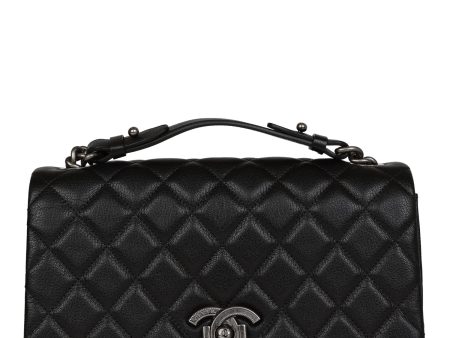 Chanel City Rock Medium Flap Black Goatskin Ruthenium Hardware Fashion