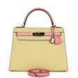 Pre-owned Hermes Special Order (HSS) Kelly Sellier 28 Rose Confetti and Jaune Poussin Epsom Palladium Hardware Hot on Sale