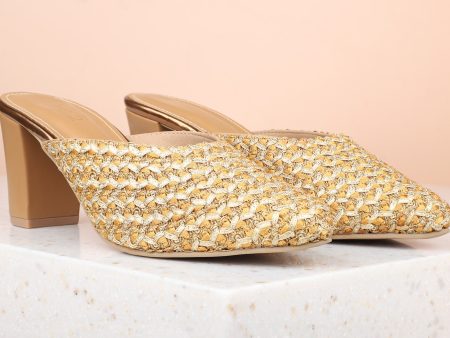 Women Beige Embellished Block Mules on Sale