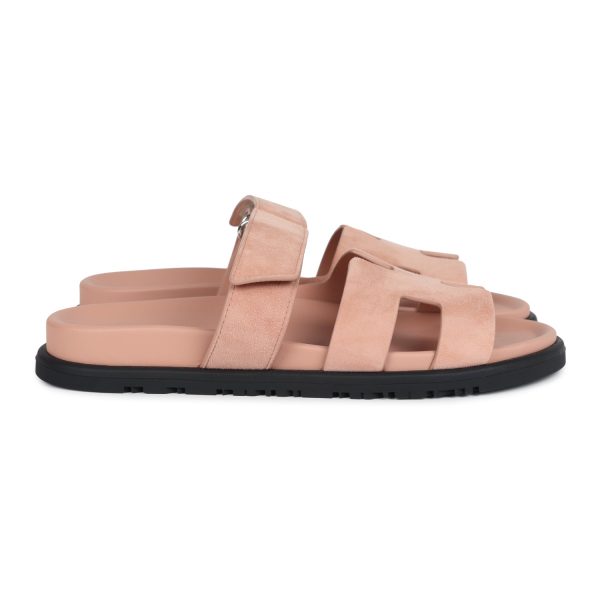 Hermes Chypre Techno Sandal Nude Suede Palladium Hardware 37 EU Cheap