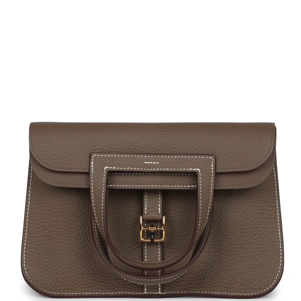 Hermes Halzan 25 Etoupe Clemence Gold Hardware Hot on Sale