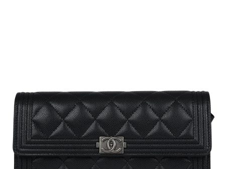 Chanel Boy Long Flap Wallet Black Caviar Aged Ruthenium Hardware Online