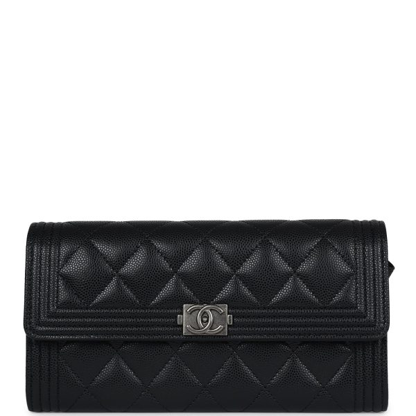 Chanel Boy Long Flap Wallet Black Caviar Aged Ruthenium Hardware Online