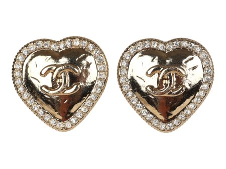 Chanel Small CC Crystal Heart Earrings Gold Hardware Discount