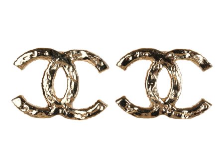 Chanel Small Hammered CC Stud Earrings Gold Tone Hardware Online Hot Sale