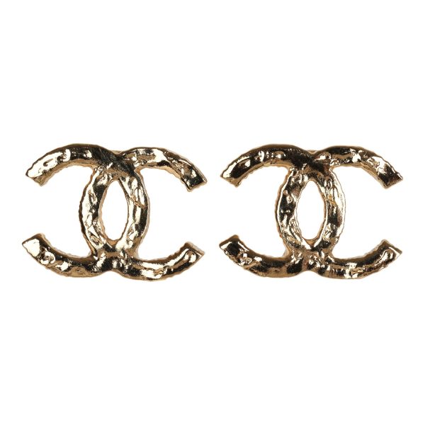 Chanel Small Hammered CC Stud Earrings Gold Tone Hardware Online Hot Sale