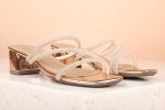 Women Rose Gold Embellished Party Block Sandals Sale