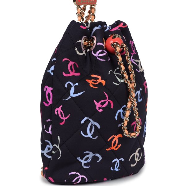 Chanel Medium CC Drawstring Backpack Multicolored Printed Fabric Light Gold Hardware Sale