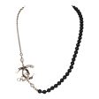 Chanel Script Logo Necklace Black Bead and White Pearl Gold Hardware For Discount