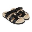 Hermes Chypre Techno Sandals Black and Ecru Shearling Palladium Hardware 37 Online Hot Sale