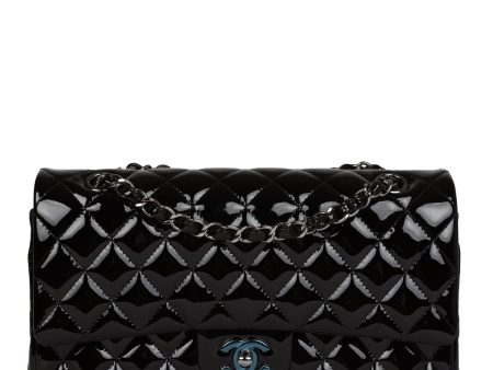 Chanel Medium Classic Double Flap Bag Black Patent Leather Silver Hardware Online