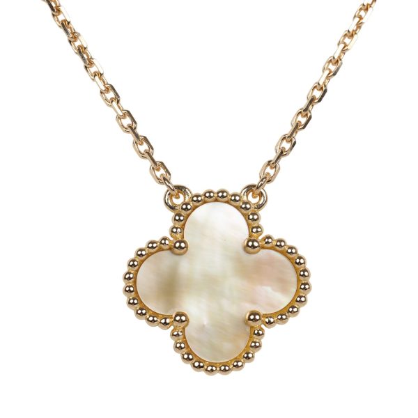 Van Cleef & Arpels Vintage Alhambra Jaune Mother of Pearl Pendant Necklace 18K Yellow Gold Hardware Princess Grace Fashion