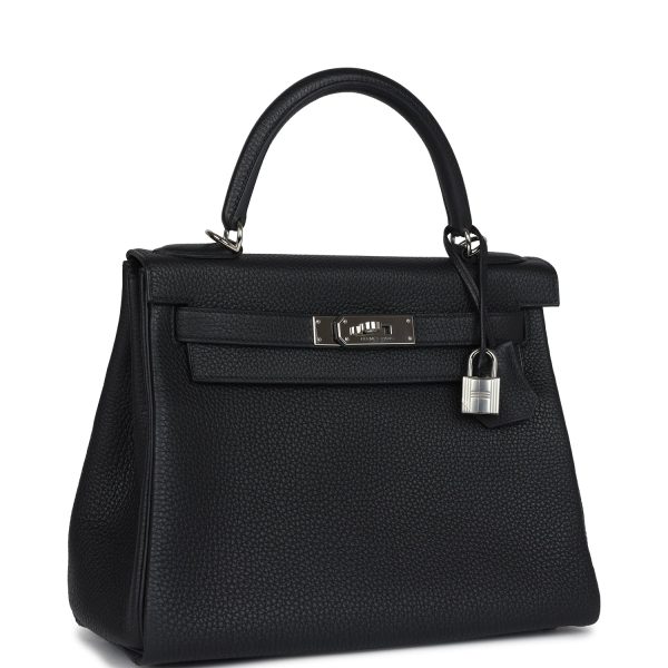 Pre-owned Hermes Kelly Retourne 28 Black Togo Palladium Hardware Online now