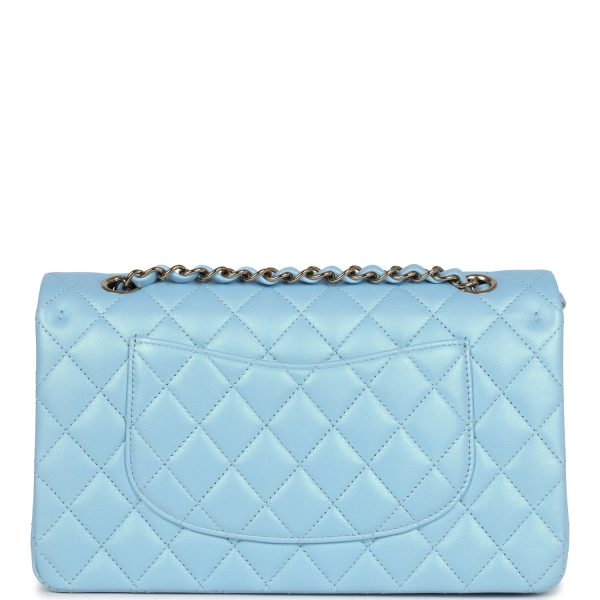 Chanel Medium Classic Double Flap Bag Light Blue Iridescent Calfskin Gold Hardware Supply