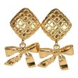 Vintage Chanel 24K Gold Plated Dangle Bow Clip On Earrings Online Sale