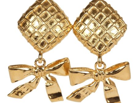 Vintage Chanel 24K Gold Plated Dangle Bow Clip On Earrings Online Sale