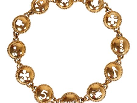 Vintage Chanel 24K Gold Plated Round Cutout Lucky Charms Chain Belt Discount