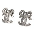 Chanel Mini Crystal Bow CC Stud Earrings Silver Hardware Online Hot Sale