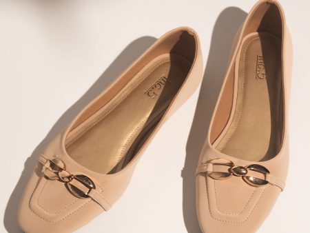 Women Beige Buckled Ballerinas Flats Fashion