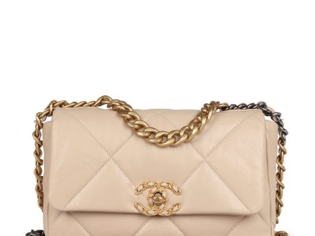 Chanel Medium 19 Flap Beige Lambskin Mixed Metal Hardware For Discount