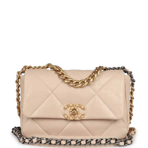 Chanel Medium 19 Flap Beige Lambskin Mixed Metal Hardware For Discount