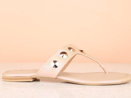 Women Rose Gold Solid Open Toe Flats Online now