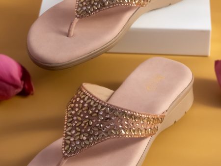 Women Rose Gold Embellished Ethnic Comfort Heels Online Sale