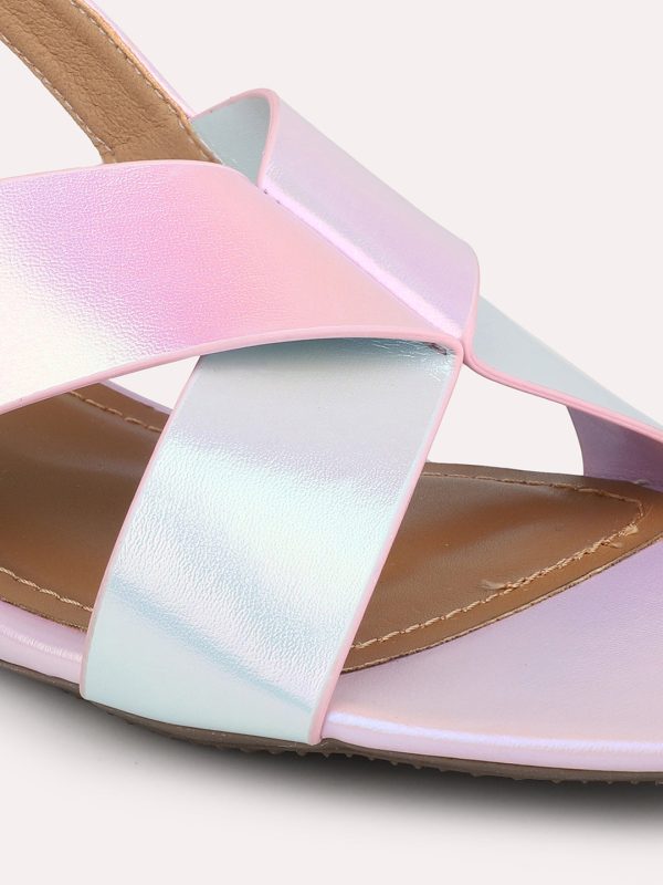 Women Pink-Toned Iridescent Effect Colourblocked Block Heels Online