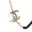 Chanel Script Logo Necklace Black Bead and White Pearl Gold Hardware For Discount