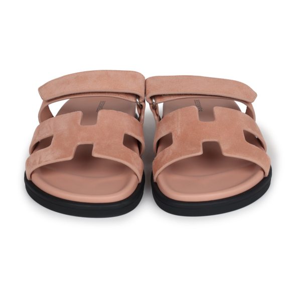 Hermes Chypre Techno Sandal Nude Suede Palladium Hardware 38 EU Fashion